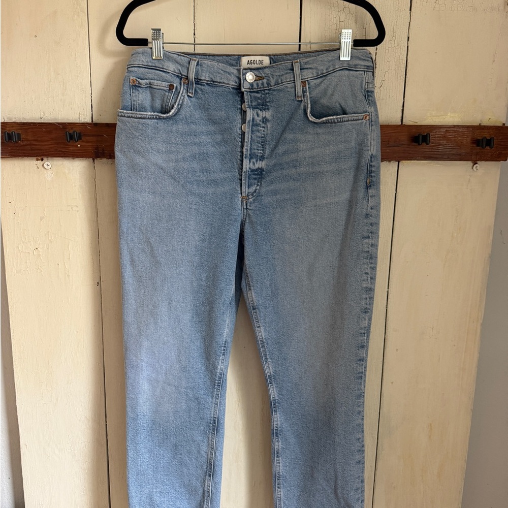 Agolde Riley crop Denim Jeans in Light Blue